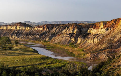 Red Cliffs above the Little Missouri River in the Little Missouri National Grasslands-North Dakota- White Modern Wood Framed Art Print with Double Matting by Haney, Chuck