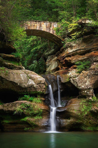 Old Mans Cave Upper Falls-Hocking Hills State Park-Ohio White Modern Wood Framed Art Print with Double Matting by Majchrowicz, Alan