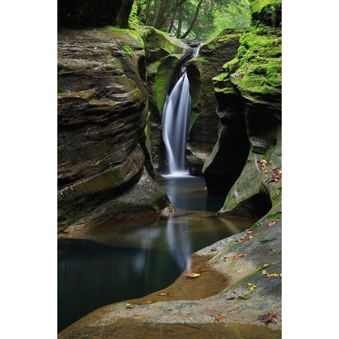 Robinson Falls-also known as Corkscrew Falls-carves through a small gorge of Black Hand Sandstone Black Modern Wood Framed Art Print with Double Matting by Majchrowicz, Alan