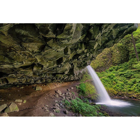 Ponytail Falls-Columbia River Gorge-Oregon Black Modern Wood Framed Art Print by Jones, Adam