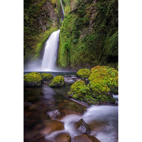 Wahclella Falls along Tanner Creek-Columbia River Gorge-Oregon Black Modern Wood Framed Art Print by Jones, Adam