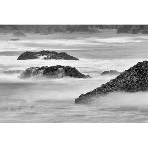 Waves crashing on rocks-Bandon Beach-Oregon Black Modern Wood Framed Art Print with Double Matting by Jones, Adam