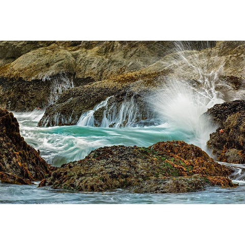 Surf crashing on rocks-Bandon Beach-Oregon Gold Ornate Wood Framed Art Print with Double Matting by Jones, Adam
