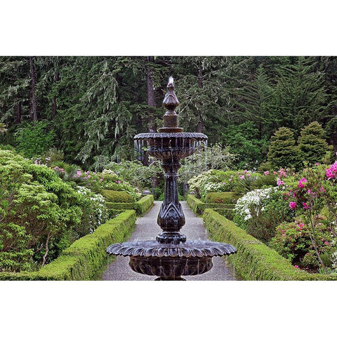 Fountain and in rhododendron garden-Shore Acres State Park-Coos Bay-Oregon Black Modern Wood Framed Art Print with Double Matting by Jones, Adam
