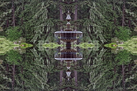 Fountain and in rhododendron garden-Shore Acres State Park-Coos Bay-Oregon Black Ornate Wood Framed Art Print with Double Matting by Jones, Adam