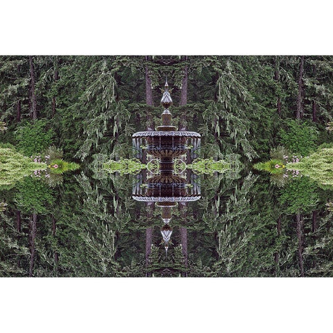 Fountain and in rhododendron garden-Shore Acres State Park-Coos Bay-Oregon Gold Ornate Wood Framed Art Print with Double Matting by Jones, Adam