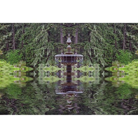 Fountain and in rhododendron garden-Shore Acres State Park-Coos Bay-Oregon Black Modern Wood Framed Art Print by Jones, Adam