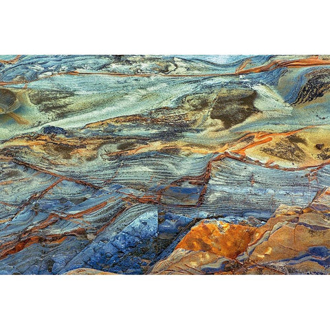 Rock pattern in eroded coastline-Shore Acres State Park-Coos Bay-Oregon Gold Ornate Wood Framed Art Print with Double Matting by Jones, Adam