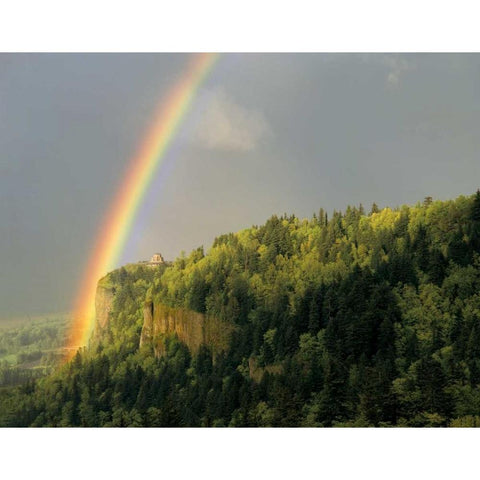 OR, Columbia Gorge, rainbow over Vista House Black Modern Wood Framed Art Print with Double Matting by Terrill, Steve