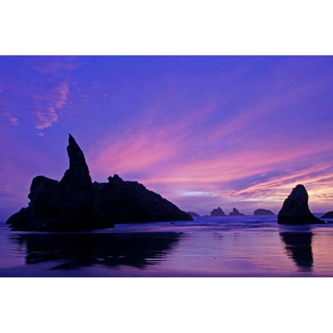 OR, Bandon Beach Silhouette of sea stacks Black Modern Wood Framed Art Print with Double Matting by Illg, Cathy and Gordon