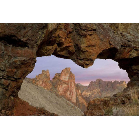 Oregon View of Leslie Gulch through rock opening Gold Ornate Wood Framed Art Print with Double Matting by Paulson, Don
