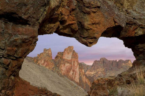 Oregon View of Leslie Gulch through rock opening White Modern Wood Framed Art Print with Double Matting by Paulson, Don