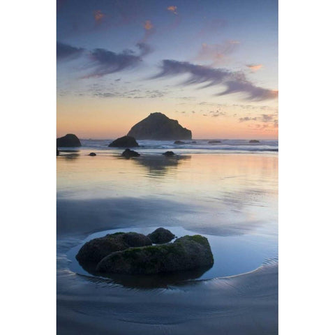 OR, Bandon Beach Face Rock at twilight Black Modern Wood Framed Art Print by Rotenberg, Nancy