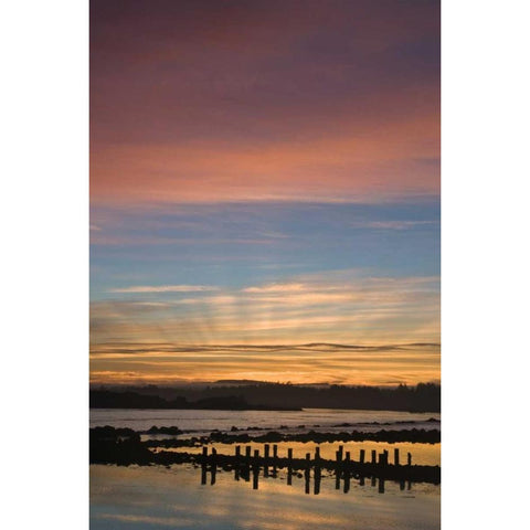 OR, Bandon Gods rays over coast at sunrise Black Modern Wood Framed Art Print by Rotenberg, Nancy