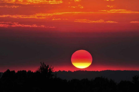 USA, Oregon, Portland Vivid red sunset White Modern Wood Framed Art Print with Double Matting by Terrill, Steve