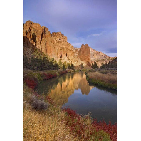 OR, Smith Rock SP Rock cliffs and Crooked River Black Modern Wood Framed Art Print by Paulson, Don