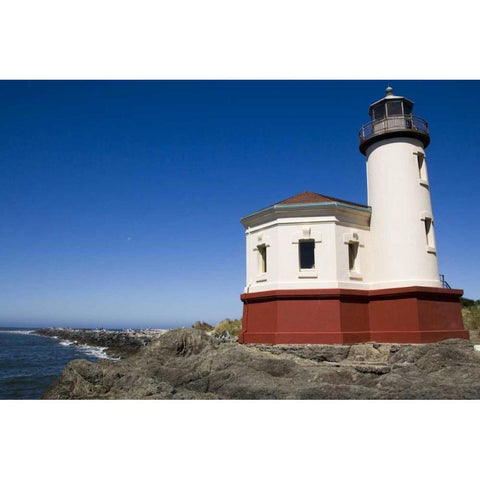 Oregon, Bandon View of Coquille River Lighthouse Black Modern Wood Framed Art Print by Kaveney, Wendy