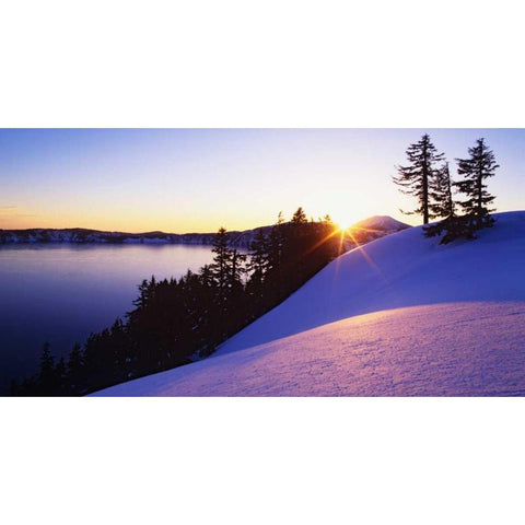 USA, Oregon, Crater Lake Sunset on winter scenic Black Modern Wood Framed Art Print with Double Matting by Flaherty, Dennis