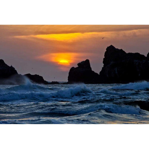 USA, Oregon, Bandon Sunset over sea stacks Gold Ornate Wood Framed Art Print with Double Matting by Carter, Jean