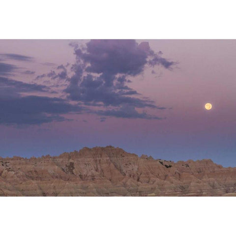 SD, Badlands NP Sunrise and moonset Gold Ornate Wood Framed Art Print with Double Matting by Illg, Cathy and Gordon