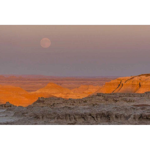 SD, Badlands NP Moonrise over rugged landscape Black Modern Wood Framed Art Print by Illg, Cathy and Gordon