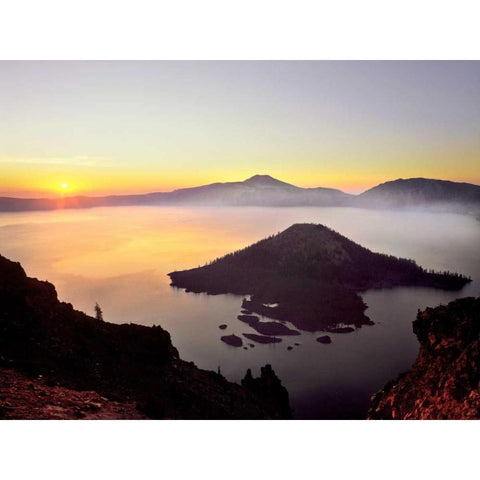 OR, Crater Lake NP Sunrise over Crater Lake White Modern Wood Framed Art Print by Terrill, Steve