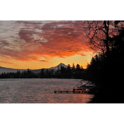 USA, Oregon Blue Lake and Mt Hood at sunrise Black Modern Wood Framed Art Print by Terrill, Steve