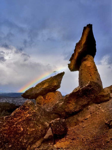 OR, Jefferson Co, The Balancing Rocks and rainbow White Modern Wood Framed Art Print with Double Matting by Terrill, Steve