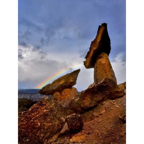 OR, Jefferson Co, The Balancing Rocks and rainbow White Modern Wood Framed Art Print by Terrill, Steve