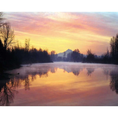 Oregon Mt Hood and Whitaker Pond at sunrise Black Modern Wood Framed Art Print by Terrill, Steve