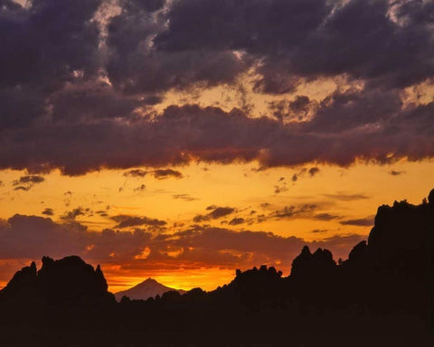 OR, Jefferson Co, Mt Jefferson and Smith Rock Black Ornate Wood Framed Art Print with Double Matting by Terrill, Steve