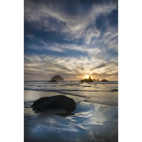 Oregon, Bandon Beach Face Rock and sea stacks Black Modern Wood Framed Art Print with Double Matting by Rotenberg, Nancy