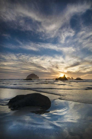 Oregon, Bandon Beach Face Rock and sea stacks White Modern Wood Framed Art Print with Double Matting by Rotenberg, Nancy