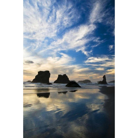 USA, Oregon, Bandon Beach Sea stacks at twilight Gold Ornate Wood Framed Art Print with Double Matting by Rotenberg, Nancy