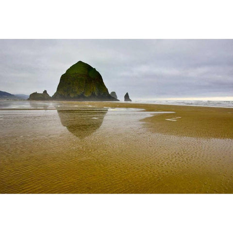 OR, Cannon Beach Sunrise overf Haystack Rock Black Modern Wood Framed Art Print by Carter, Jean