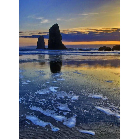 OR, Cannon Beach Sunset on The Sentinels Black Modern Wood Framed Art Print by Carter, Jean