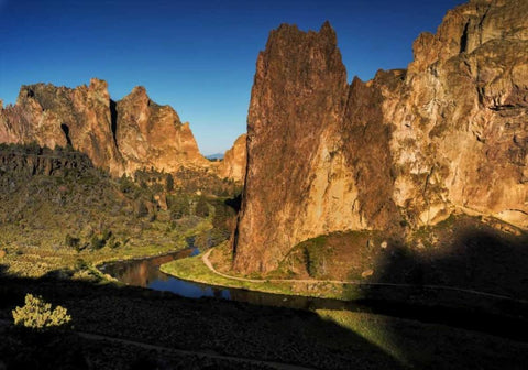 OR, Smith Rock SP Mountain reflection in stream White Modern Wood Framed Art Print with Double Matting by OBrien, Jay