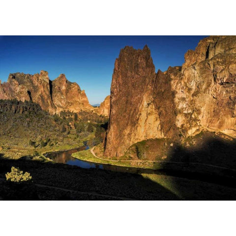 OR, Smith Rock SP Mountain reflection in stream Black Modern Wood Framed Art Print by OBrien, Jay