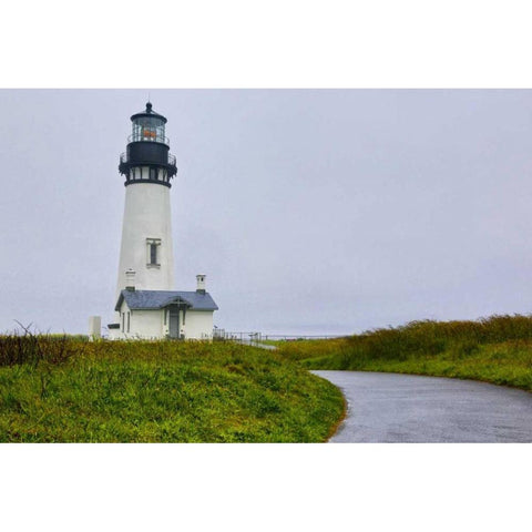 USA, Oregon Yaquina Head Lighthouse on foggy day Black Modern Wood Framed Art Print by Carter, Jean