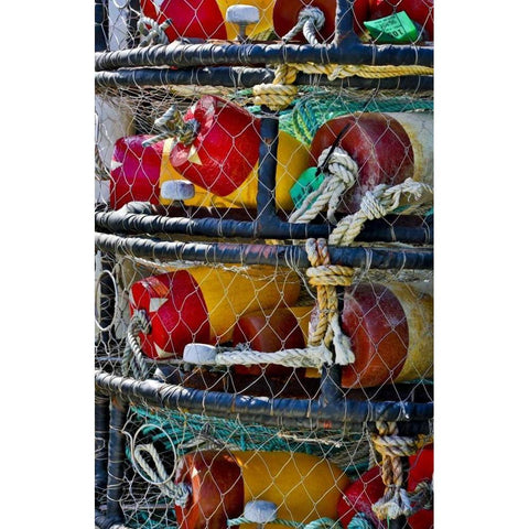 USA, Oregon, Garibaldi Stacked crab pots on dock Black Modern Wood Framed Art Print with Double Matting by Carter, Jean