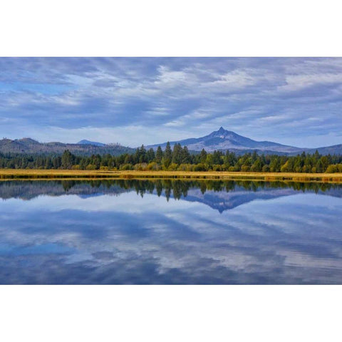 OR, Clouds reflect in small lake Black Modern Wood Framed Art Print by Carter, Jean