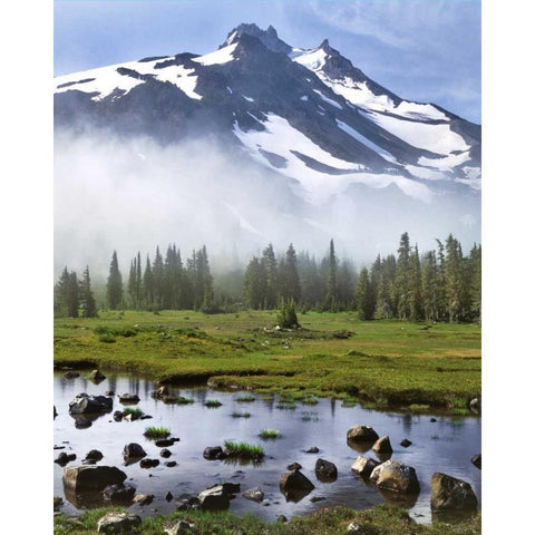 OR, Mt Jefferson Wilderness Mt Jefferson at dawn Black Modern Wood Framed Art Print with Double Matting by Terrill, Steve