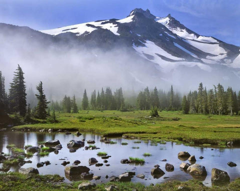 OR, Mt Jefferson Wilderness Mt Jefferson at dawn White Modern Wood Framed Art Print with Double Matting by Terrill, Steve
