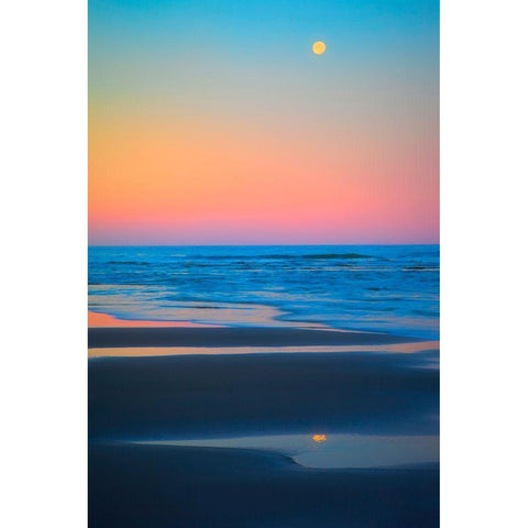 Oregon-Bandon Beach and full moonset Black Modern Wood Framed Art Print by Jaynes Gallery