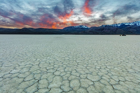 Playa at sunset with Steen Mountain on the Alvord Desert in Harney County-Oregon-USA White Modern Wood Framed Art Print with Double Matting by Haney, Chuck