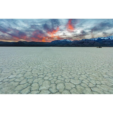 Playa at sunset with Steen Mountain on the Alvord Desert in Harney County-Oregon-USA White Modern Wood Framed Art Print by Haney, Chuck