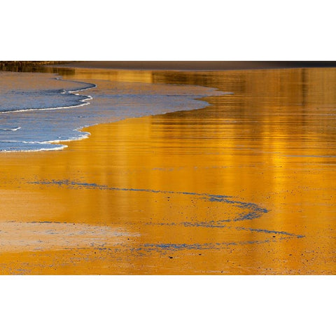 Reflective wet sand at sunrise-Cape Kiwanda in Pacific City-Oregon-USA Black Modern Wood Framed Art Print by Haney, Chuck