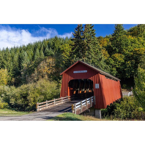 Chitwood Covered Bridge over the Yaquina River in Lincoln County-Oregon-USA Black Modern Wood Framed Art Print with Double Matting by Haney, Chuck