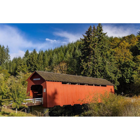 Chitwood Covered Bridge over the Yaquina River in Lincoln County-Oregon-USA Black Modern Wood Framed Art Print by Haney, Chuck