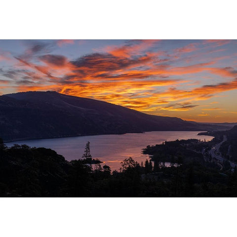 Vivid sunrise clouds over the Columbia River near Rowena-Oregon-USA Black Modern Wood Framed Art Print by Haney, Chuck